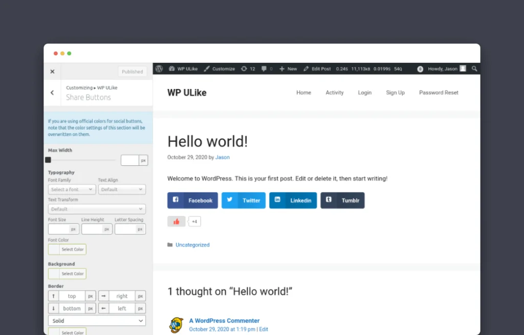 wp ulike social share customizing
