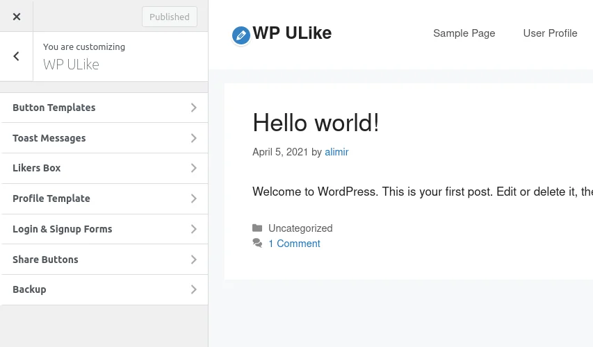 Common WP ULike Customizer Options