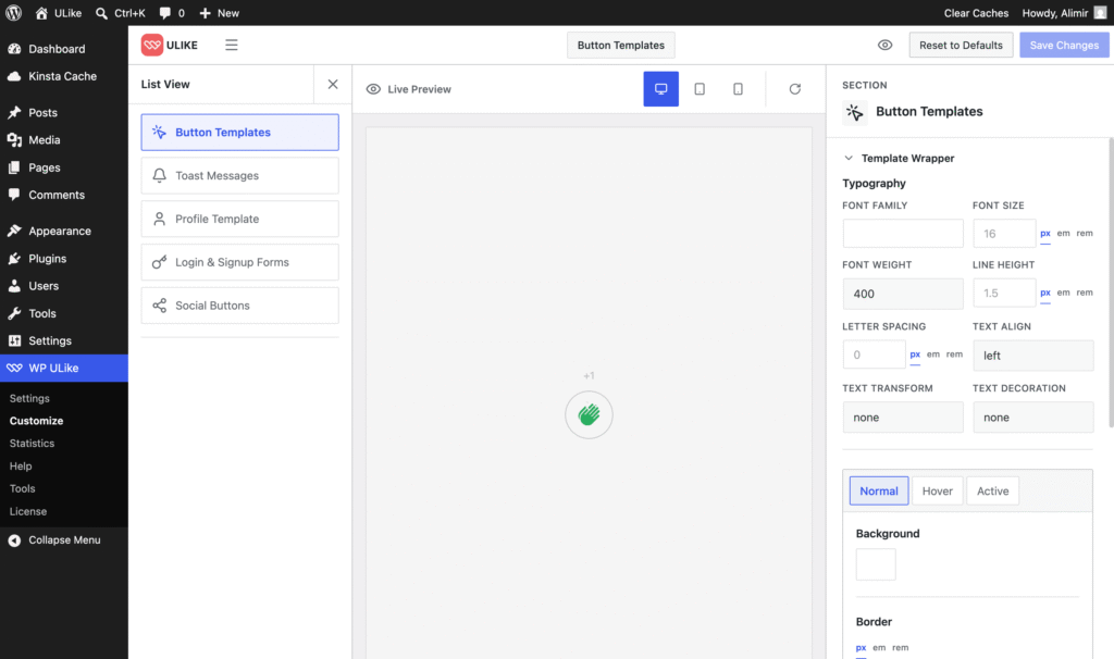 WP ULike redesigned Customizer with live preview of like button styling