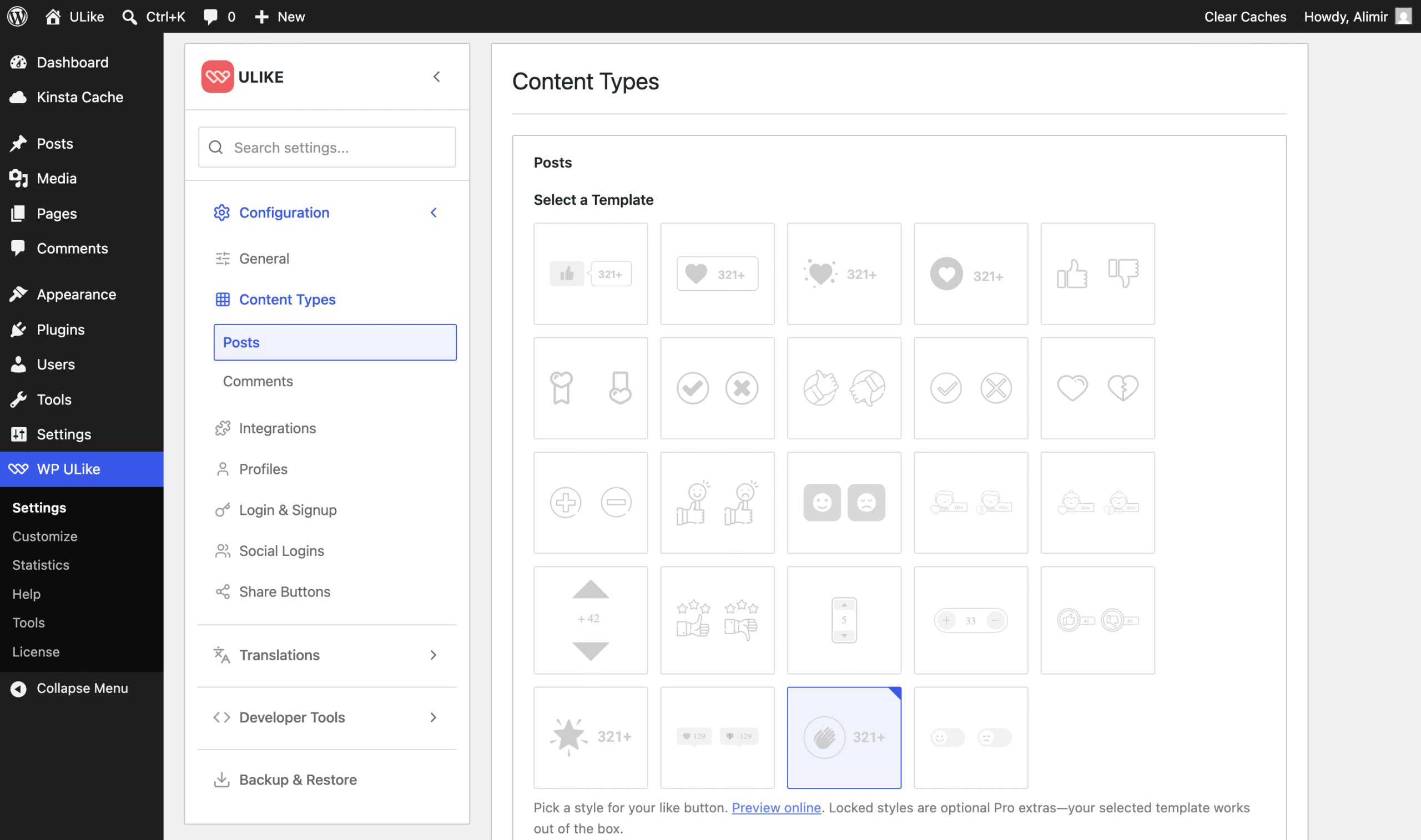 WP ULike redesigned admin menu with updated navigation and colors